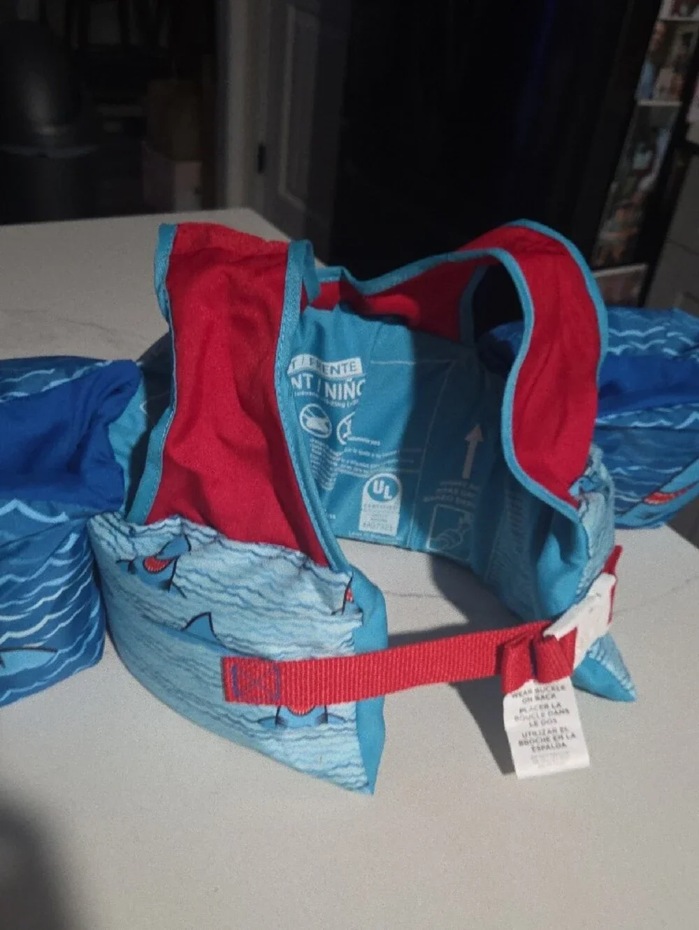 Kids Shark Print Swim Vest Life Jacket - Blue & Red